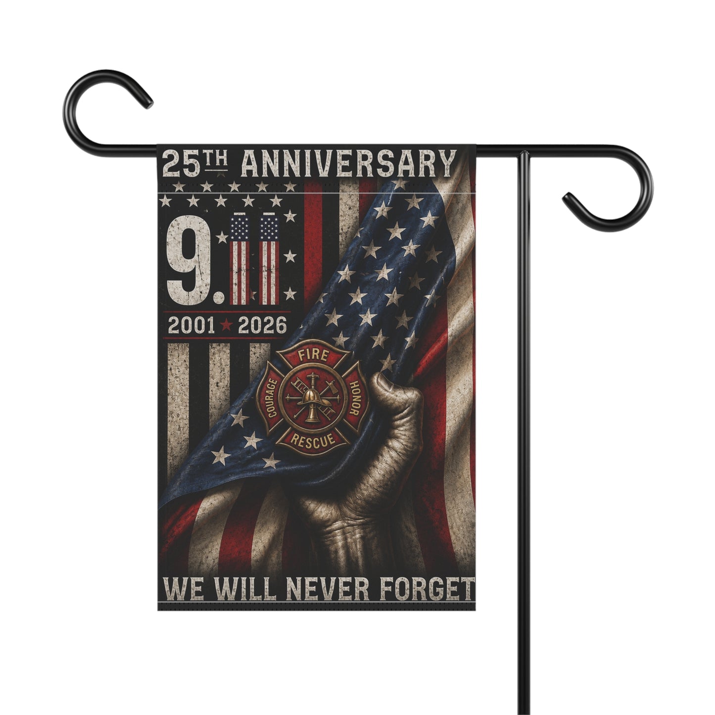 9/11 25th Anniversary Memorial Garden Flag — We Will Never Forget