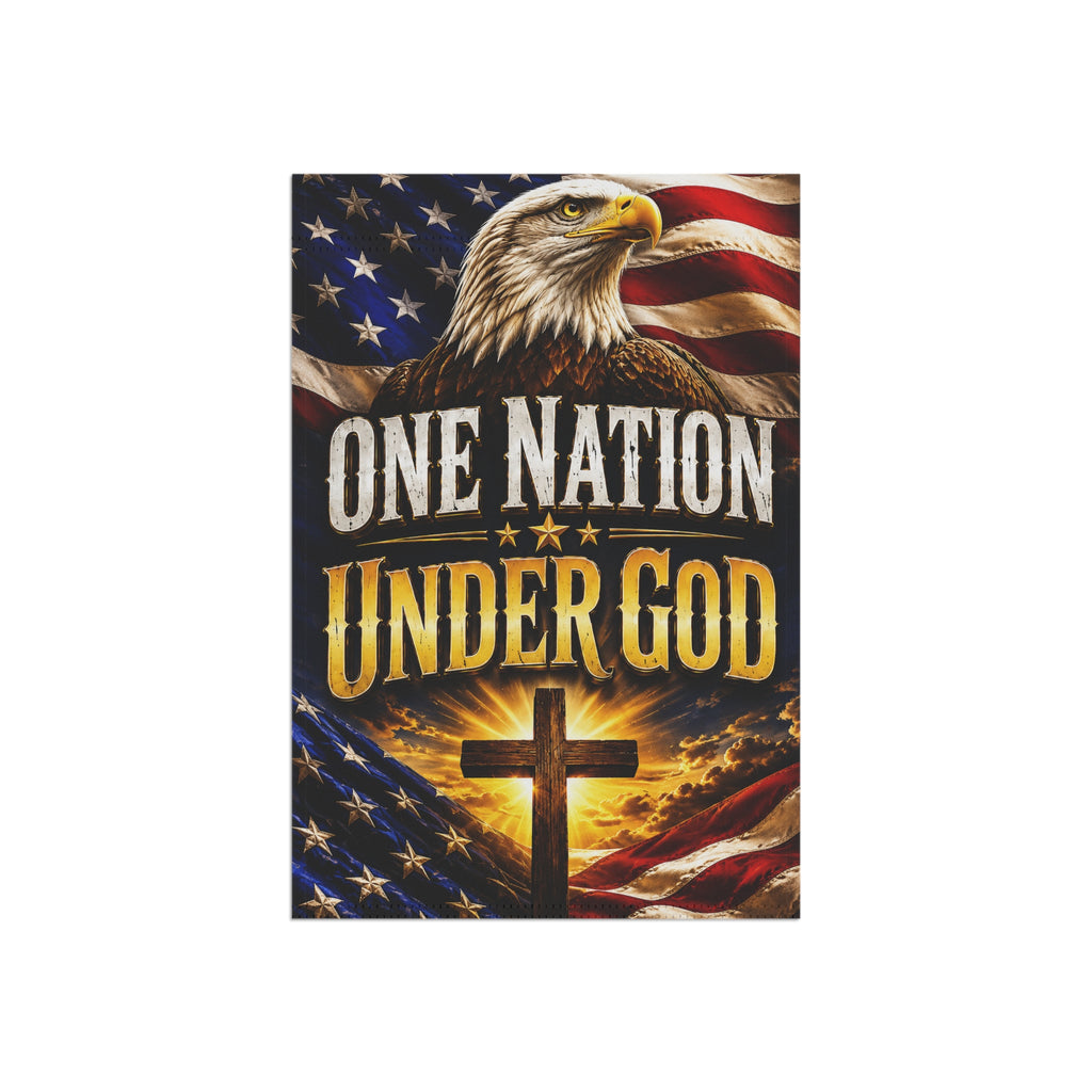 One Nation Under God Garden Flag – Patriotic Eagle & Cross House Banner