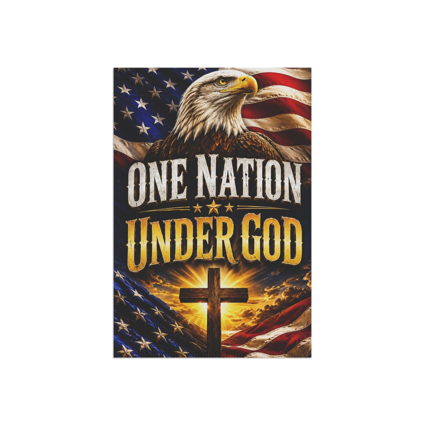 One Nation Under God Garden Flag – Patriotic Eagle & Cross House Banner