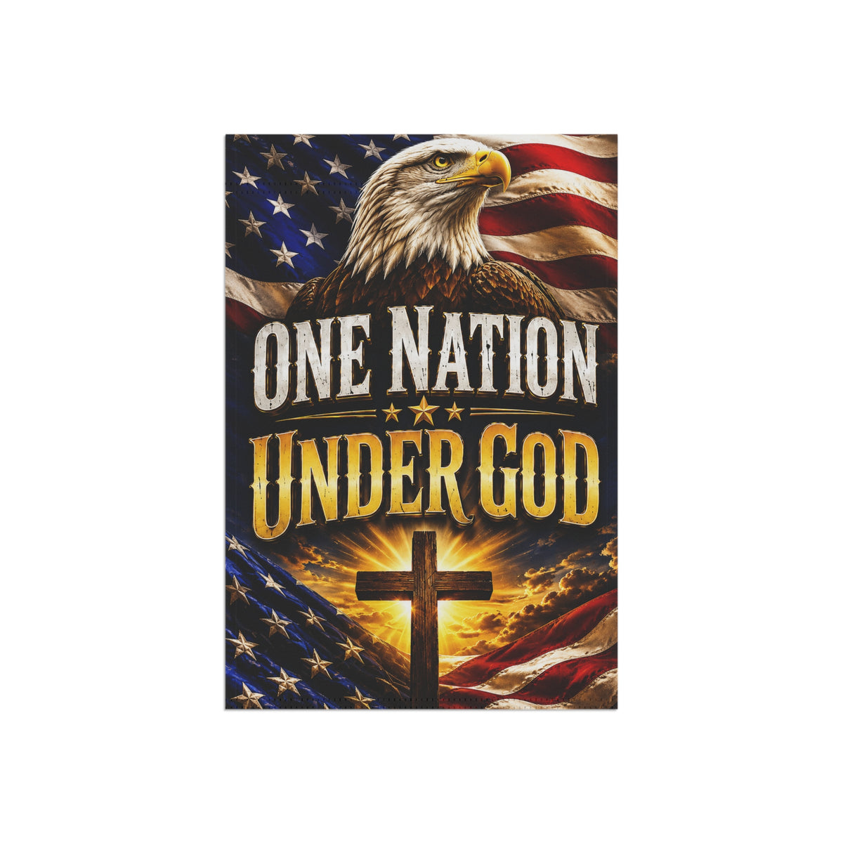 One Nation Under God Garden Flag – Patriotic Eagle & Cross House Banner