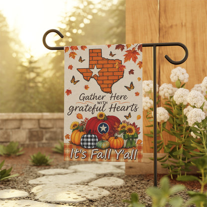 Fall Garden Flag – "Gather Here with Grateful Hearts" Texas Pumpkin Autumn Yard Banner