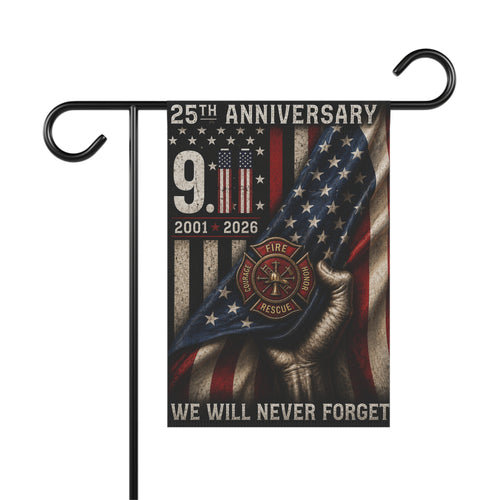 9/11 25th Anniversary Memorial Garden Flag — We Will Never Forget