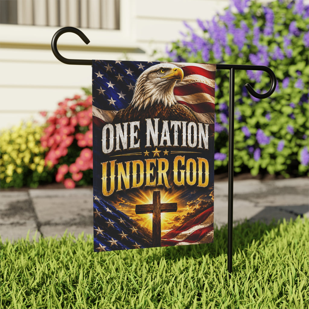 One Nation Under God Garden Flag – Patriotic Eagle & Cross House Banner
