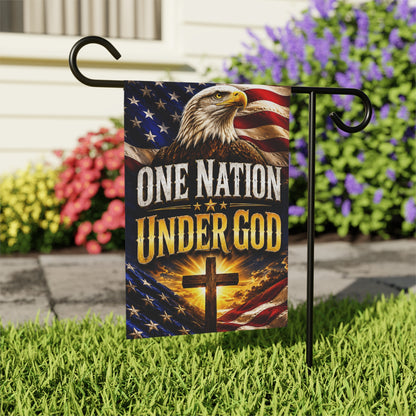 One Nation Under God Garden Flag – Patriotic Eagle & Cross House Banner