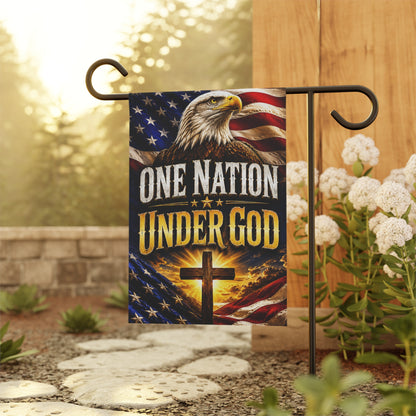 One Nation Under God Garden Flag – Patriotic Eagle & Cross House Banner