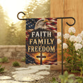Faith Family Freedom Garden Flag — Patriotic Eagle & Cross Outdoor Banner