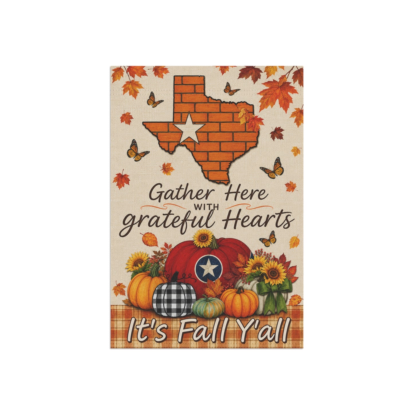 Fall Garden Flag – "Gather Here with Grateful Hearts" Texas Pumpkin Autumn Yard Banner