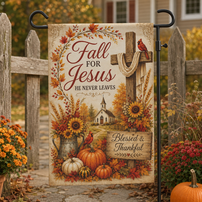 Fall for Jesus Garden Flag — Blessed & Thankful Autumn Yard Banner
