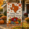 Fall Garden Flag – "Gather Here with Grateful Hearts" Texas Pumpkin Autumn Yard Banner