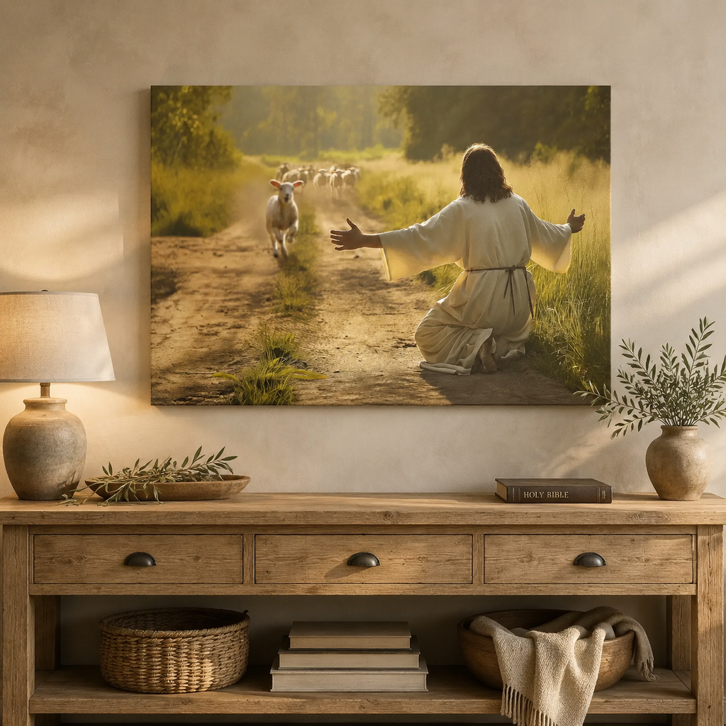 Lamb Runs to Jesus Wall Art Canvas