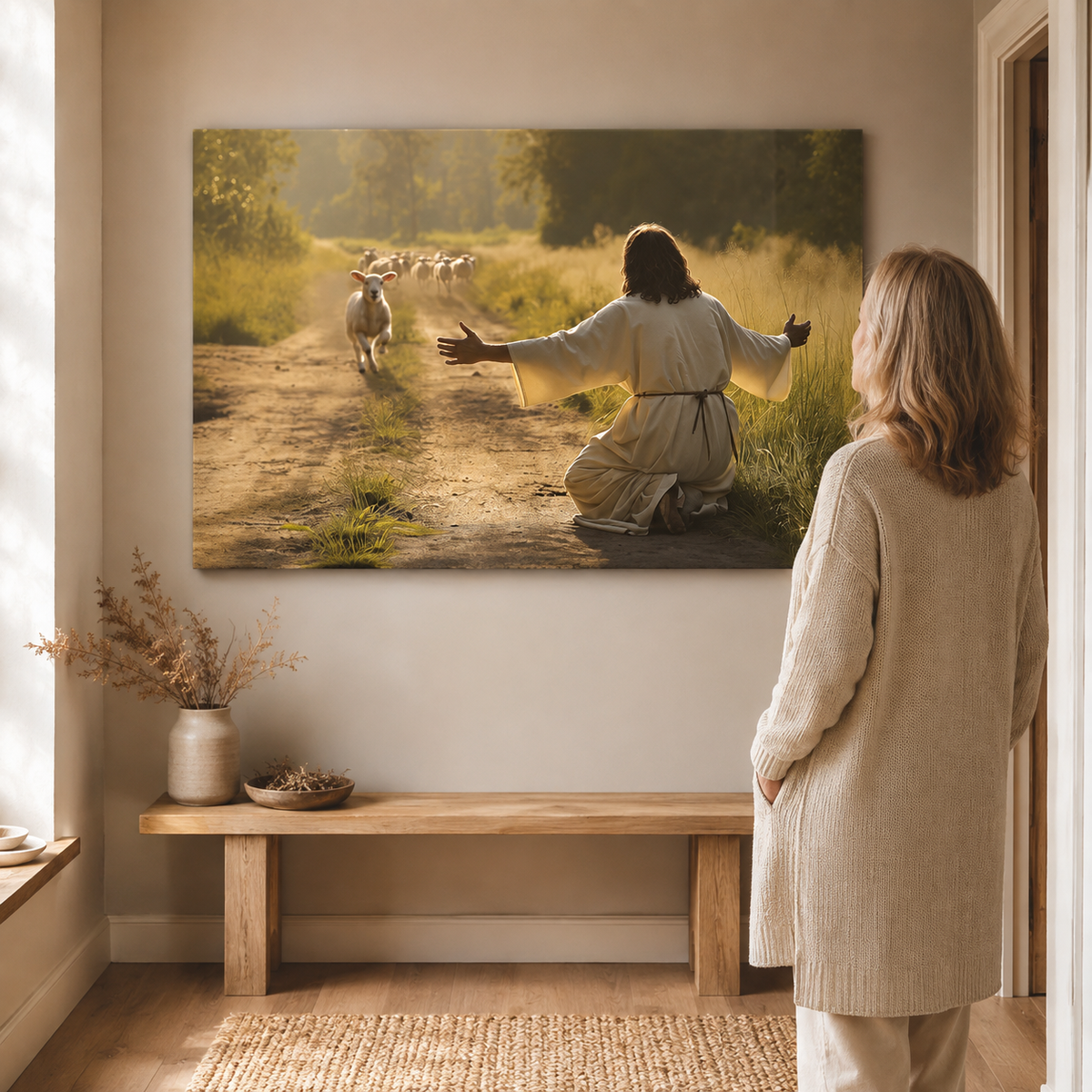 Lamb Runs to Jesus Wall Art Canvas