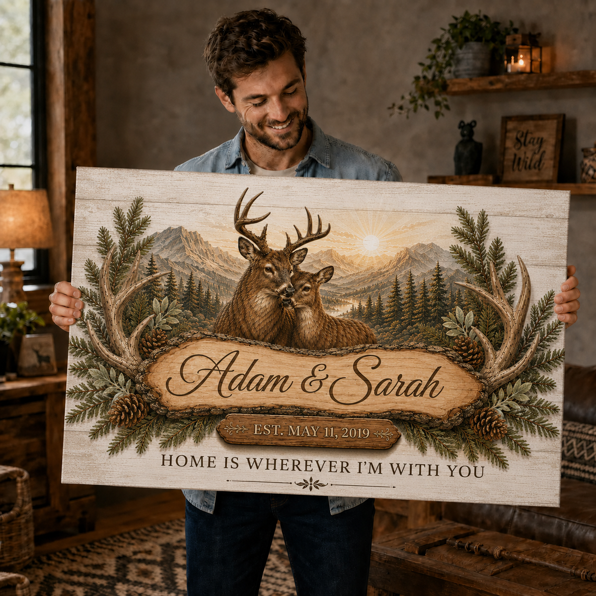 Where We Belong Deer Couple Personalized Canvas