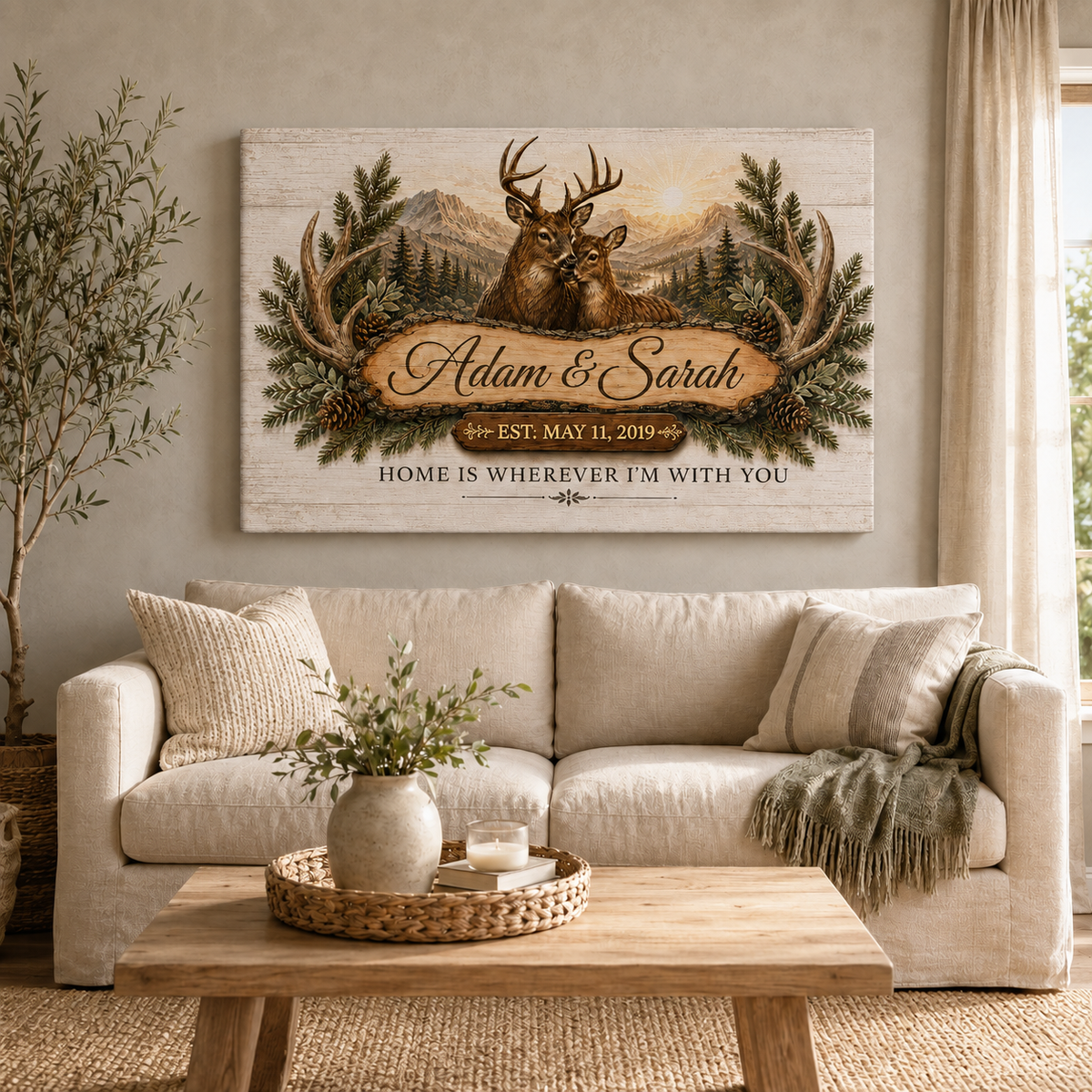 Where We Belong Deer Couple Personalized Canvas
