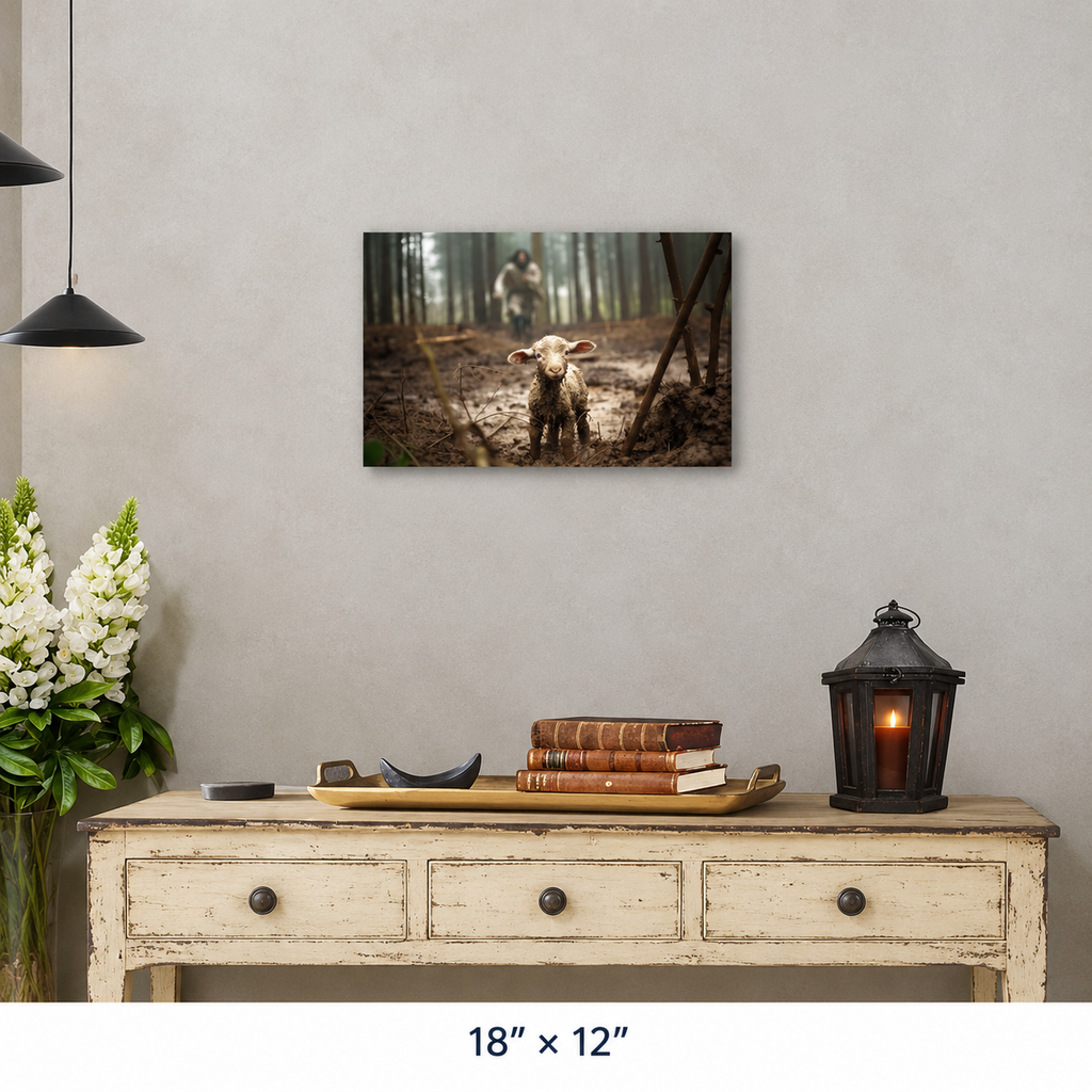 Jesus Running After a Lost Lamb, Jesus and Lamb Picture, Wall Art Canvas