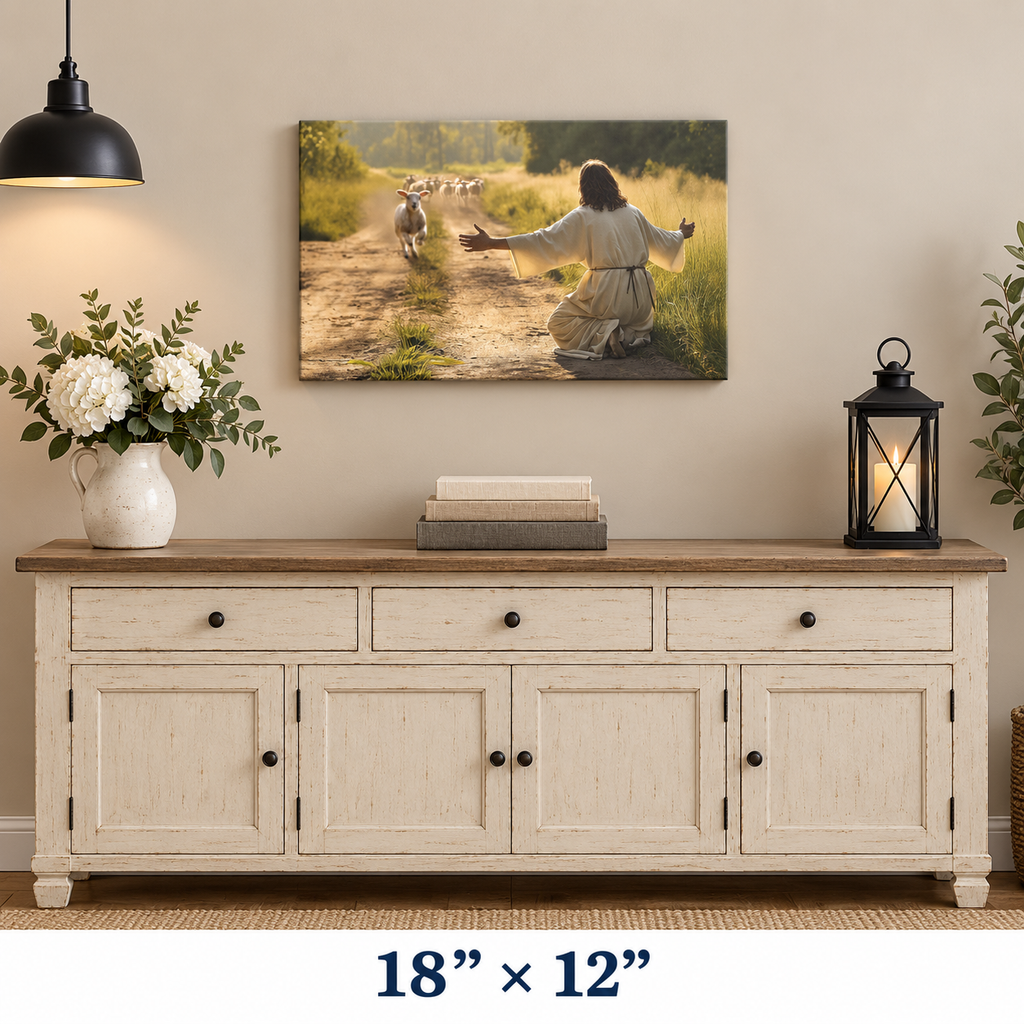 Lamb Runs to Jesus Wall Art Canvas